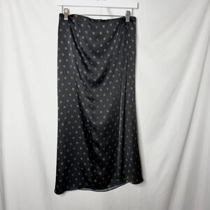 Women's Vince Black Gold Polka Dot Satin Midi Skirt Size 2
